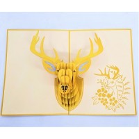 BC Worldwide Ltd handmade 3D pop up Christmas card gold reindeer seasonal greetings, blank card, Xmas gift, Xmas decorations and ornaments